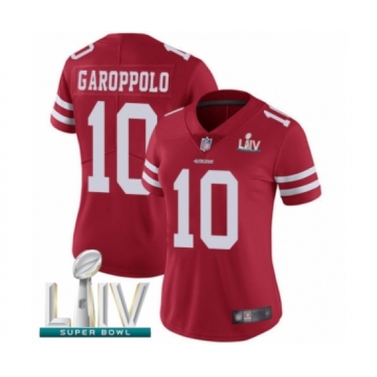 Women's San Francisco 49ers 10 Jimmy Garoppolo Red Team Color Vapor Untouchable Limited Player Super Bowl LIV Bound Football Jersey