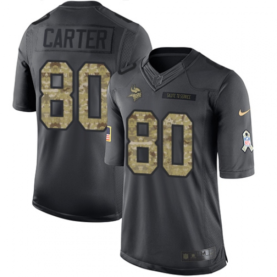 Men's Nike Minnesota Vikings 80 Cris Carter Limited Black 2016 Salute to Service NFL Jersey