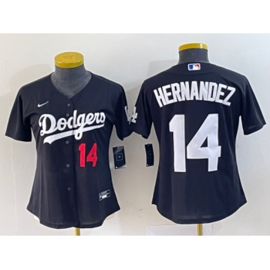 Women's Nike Los Angeles Dodgers 14 Enrique Hernandez Number Black Stitched Cool Base Jersey