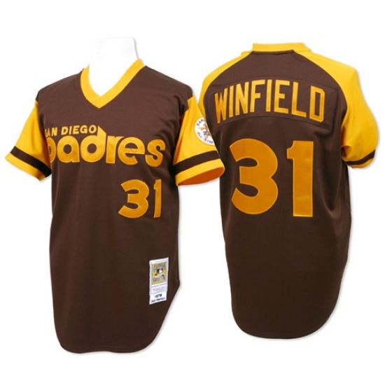 Men's Mitchell and Ness San Diego Padres 31 Dave Winfield Authentic Brown Throwback MLB Jersey