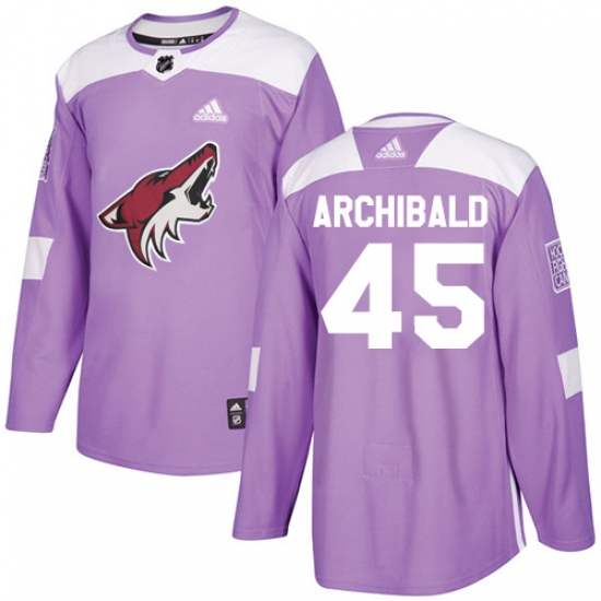 Men's Adidas Arizona Coyotes 45 Josh Archibald Authentic Purple Fights Cancer Practice NHL Jersey