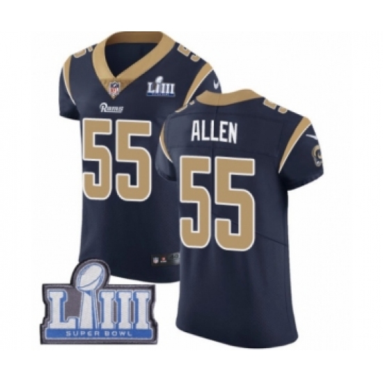 Men's Nike Los Angeles Rams 55 Brian Allen Navy Blue Team Color Vapor Untouchable Elite Player Super Bowl LIII Bound NFL Jersey