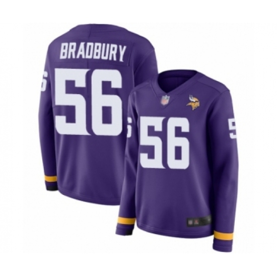 Women's Minnesota Vikings 56 Garrett Bradbury Limited Purple Therma Long Sleeve Football Jersey