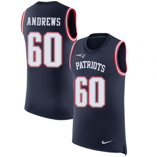 Men's Nike New England Patriots 60 David Andrews Limited Navy Blue Rush Player Name & Number Tank Top NFL Jersey