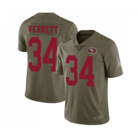 Men's San Francisco 49ers 34 Jason Verrett Limited Olive 2017 Salute to Service Football Jersey