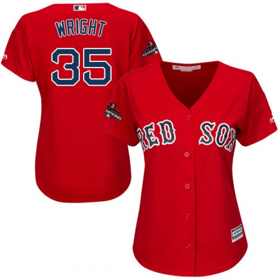 Women's Majestic Boston Red Sox 35 Steven Wright Authentic Red Alternate Home 2018 World Series Champions MLB Jersey