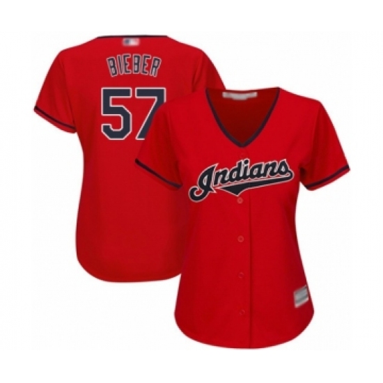 Women's Cleveland Indians 57 Shane Bieber Authentic Scarlet Alternate 2 Cool Base Baseball Jersey