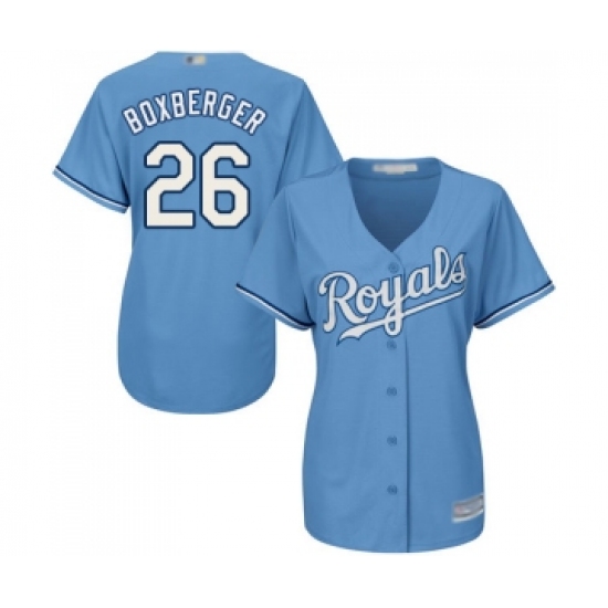 Women's Kansas City Royals 26 Brad Boxberger Replica Light Blue Alternate 1 Cool Base Baseball Jersey
