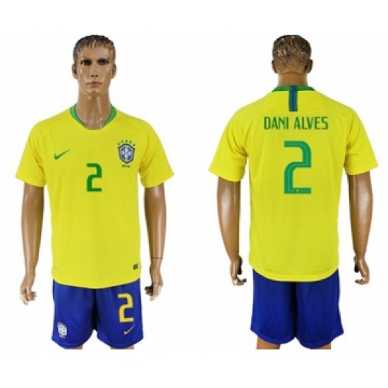 Brazil 2 Dani Alves Home Soccer Country Jersey