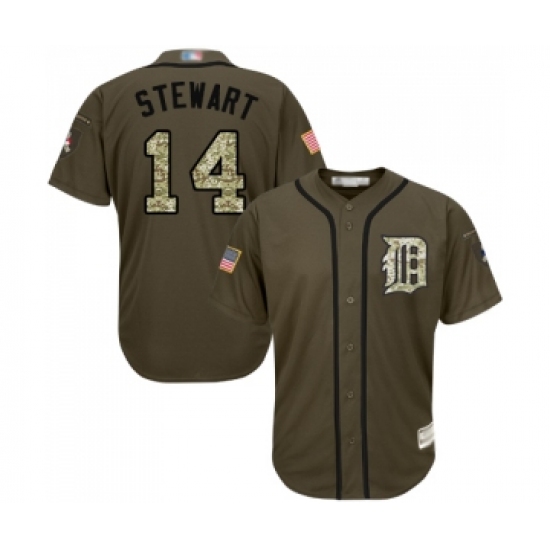 Men's Detroit Tigers 14 Christin Stewart Authentic Green Salute to Service Baseball Jersey