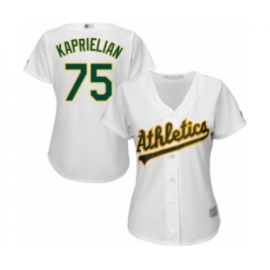 Women's Oakland Athletics 75 James Kaprielian Authentic White Home Cool Base Baseball Player Jersey