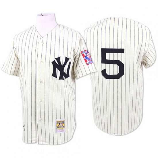 Men's Mitchell and Ness 1939 New York Yankees 5 Joe DiMaggio Replica White Throwback MLB Jersey