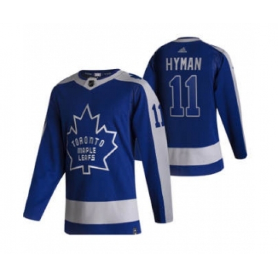 Men's Toronto Maple Leafs 11 Zach Hyman Blue 2020-21 Reverse Retro Alternate Hockey Jersey