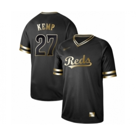 Men's Cincinnati Reds 27 Matt Kemp Authentic Black Gold Fashion Baseball Jersey