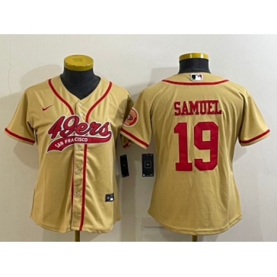Women's San Francisco 49ers 19 Deebo Samuel Gold With Patch Cool Base Stitched Baseball Jersey