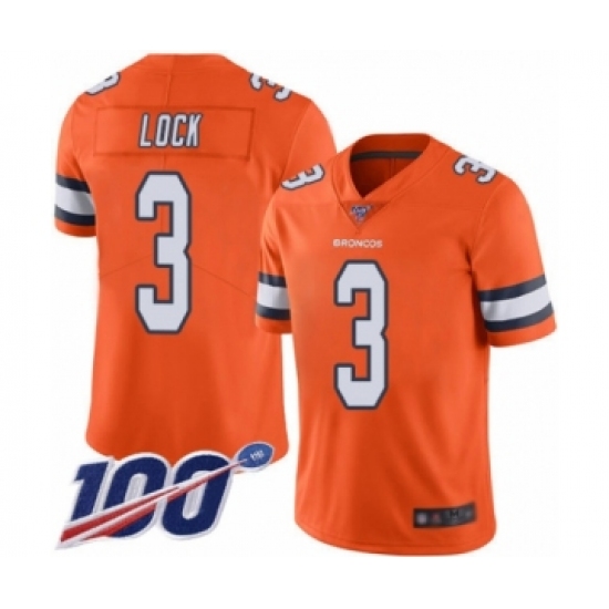 Men's Denver Broncos 3 Drew Lock Limited Orange Rush Vapor Untouchable 100th Season Football Jersey