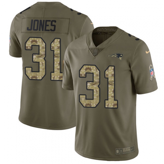 Youth Nike New England Patriots 31 Jonathan Jones Limited Olive Camo 2017 Salute to Service NFL Jersey