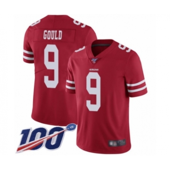Men's San Francisco 49ers 9 Robbie Gould Red Team Color Vapor Untouchable Limited Player 100th Season Football Jersey