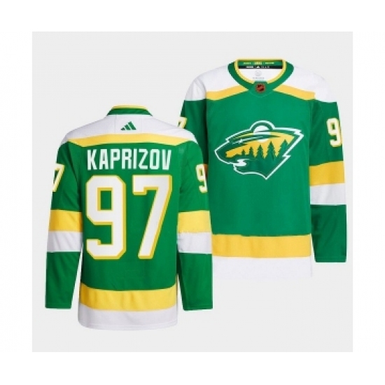 Men's Minnesota Wild 97 Kirill Kaprizov Green 2022-23 Reverse Retro Stitched Jersey
