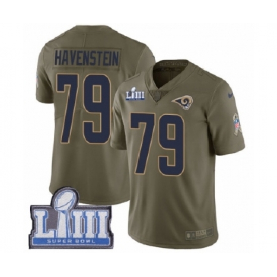 Men's Nike Los Angeles Rams 79 Rob Havenstein Limited Olive 2017 Salute to Service Super Bowl LIII Bound NFL Jersey