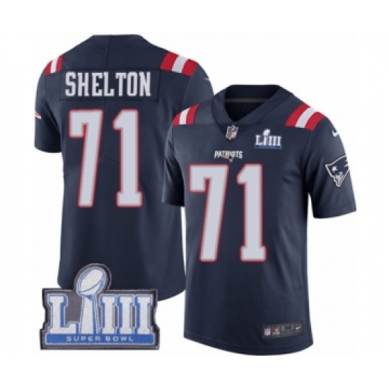 Youth Nike New England Patriots 71 Danny Shelton Limited Navy Blue Rush Vapor Untouchable Super Bowl LIII Bound NFL Jersey