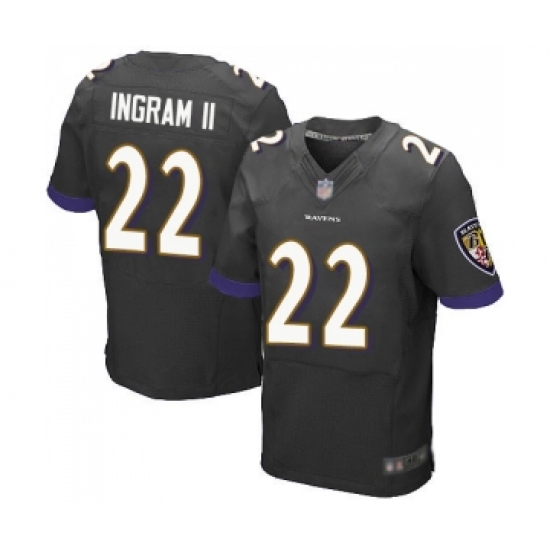 Men's Baltimore Ravens 22 Mark Ingram II Elite Black Alternate Football Jersey