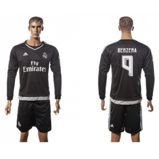 Real Madrid 9 Benzema Black Long Sleeves Soccer Club Jersey