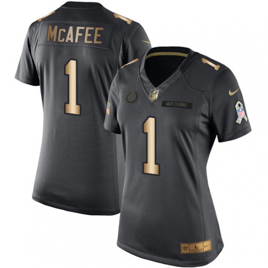 Women's Nike Indianapolis Colts 1 Pat McAfee Limited Black/Gold Salute to Service NFL Jersey