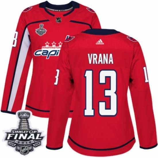 Women's Adidas Washington Capitals 13 Jakub Vrana Authentic Red Home 2018 Stanley Cup Final NHL Jersey