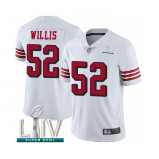 Men's San Francisco 49ers 52 Patrick Willis Limited White Rush Vapor Untouchable Super Bowl LIV Bound Football Jersey