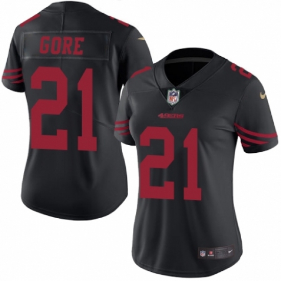 Women's Nike San Francisco 49ers 21 Frank Gore Limited Black Rush Vapor Untouchable NFL Jersey