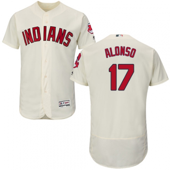 Men's Majestic Cleveland Indians 17 Yonder Alonso Cream Alternate Flex Base Authentic Collection MLB Jersey
