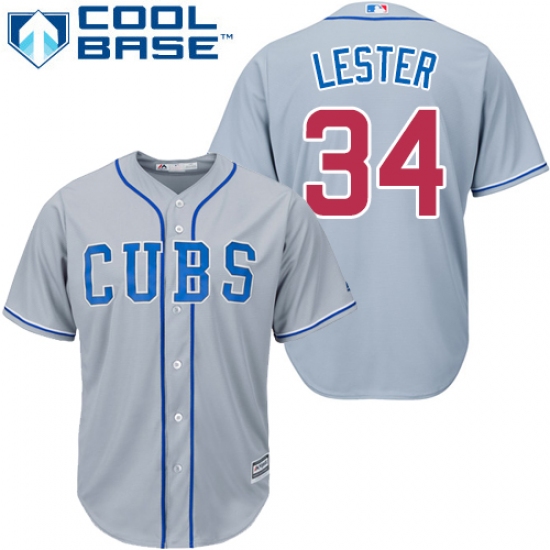 Women's Majestic Chicago Cubs 34 Jon Lester Authentic Grey Alternate Road MLB Jersey