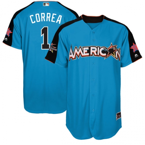 Men's Majestic Houston Astros 1 Carlos Correa Authentic Blue American League 2017 MLB All-Star MLB Jersey