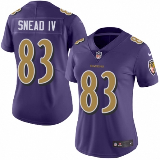 Women's Nike Baltimore Ravens 83 Willie Snead IV Limited Purple Rush Vapor Untouchable NFL Jersey