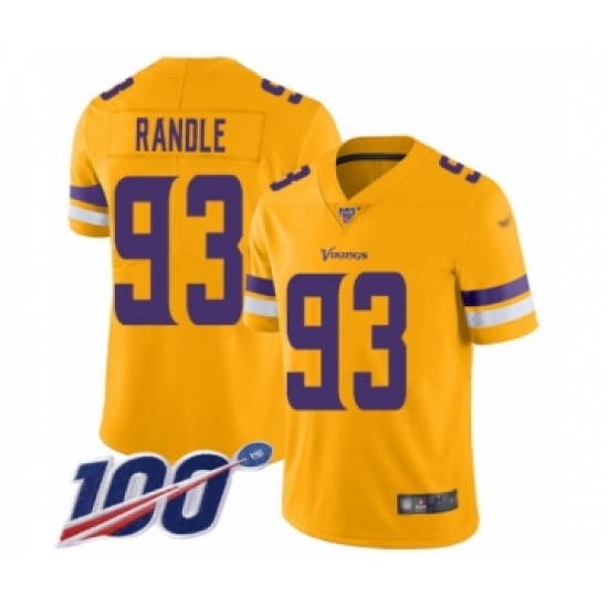 Youth Minnesota Vikings 93 John Randle Limited Gold Inverted Legend 100th Season Football Jersey