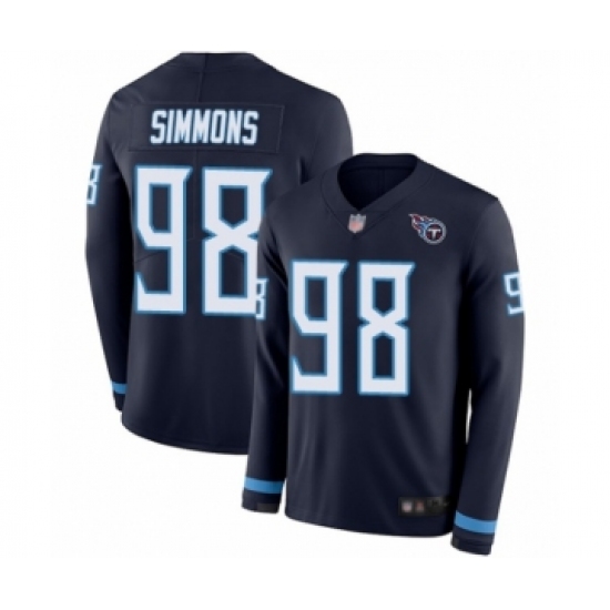 Men's Tennessee Titans 98 Jeffery Simmons Limited Navy Blue Therma Long Sleeve Football Jersey