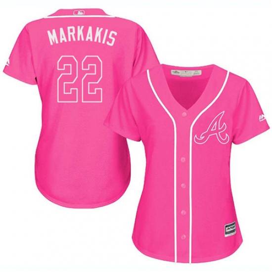 Women's Majestic Atlanta Braves 22 Nick Markakis Replica Pink Fashion Cool Base MLB Jersey