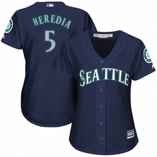 Women's Majestic Seattle Mariners 5 Guillermo Heredia Authentic Navy Blue Alternate 2 Cool Base MLB Jersey - Click Image to Close