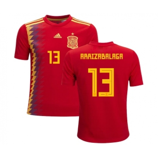 Spain 13 Arrizabalaga Red Home Kid Soccer Country Jersey