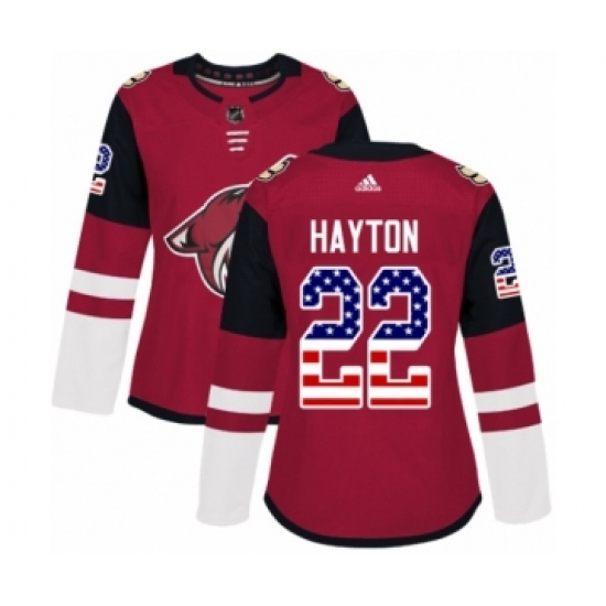 Women's Adidas Arizona Coyotes 22 Barrett Hayton Authentic Red USA Flag Fashion NHL Jersey