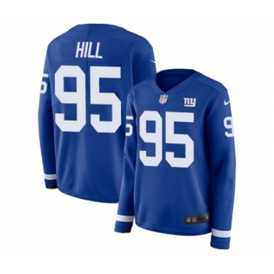Women's Nike New York Giants 95 B.J. Hill Limited Royal Blue Therma Long Sleeve NFL Jersey