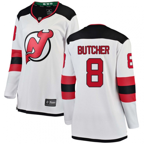 Women's New Jersey Devils 8 Will Butcher Fanatics Branded White Away Breakaway NHL Jersey
