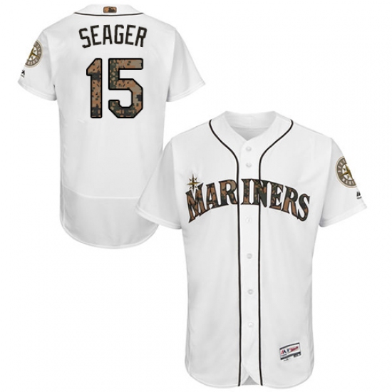 Men's Majestic Seattle Mariners 15 Kyle Seager Authentic White 2016 Memorial Day Fashion Flex Base MLB Jersey