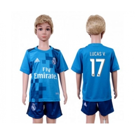 Real Madrid 17 Lucas V. Sec Away Kid Soccer Club Jersey