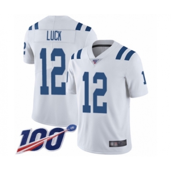 Youth Nike Indianapolis Colts 12 Andrew Luck White Vapor Untouchable Limited Player 100th Season NFL Jersey