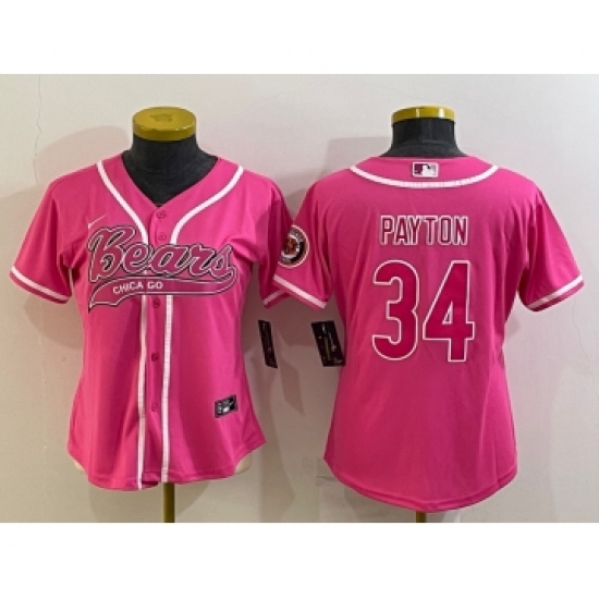 Women's Chicago Bears 34 Walter Payton Pink With Patch Cool Base Stitched Baseball Jersey