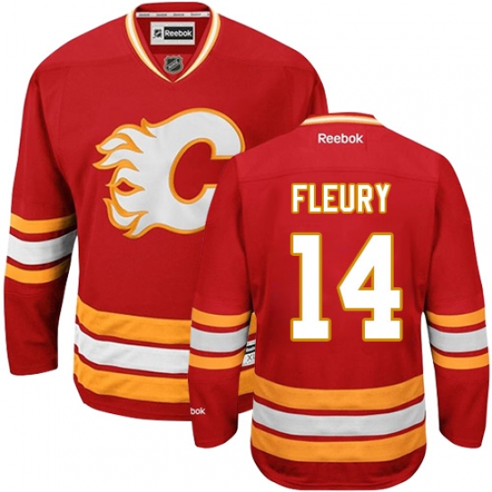 Men's Reebok Calgary Flames 14 Theoren Fleury Premier Red Third NHL Jersey