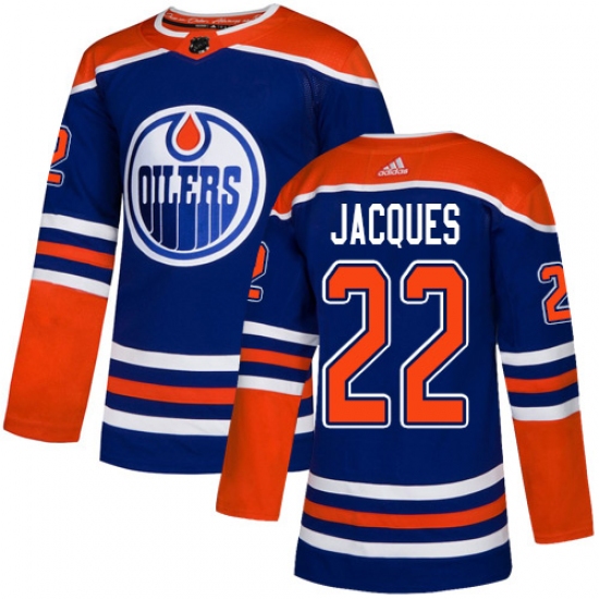 Youth Adidas Edmonton Oilers 22 Jean-Francois Jacques Authentic Royal Blue Alternate NHL Jersey
