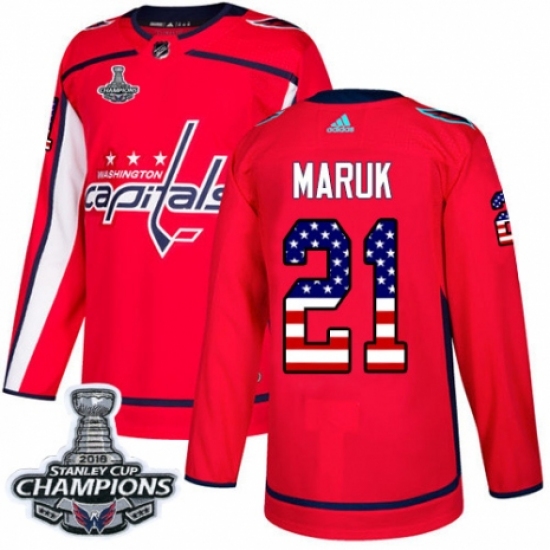 Men's Adidas Washington Capitals 21 Dennis Maruk Authentic Red USA Flag Fashion 2018 Stanley Cup Final Champions NHL Jersey